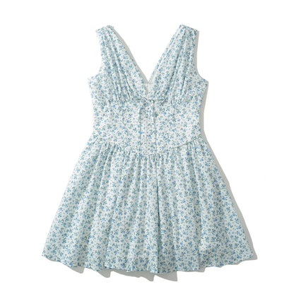 Dam Sommarklänning V-ringning Blommönster Luftig Bomull 2