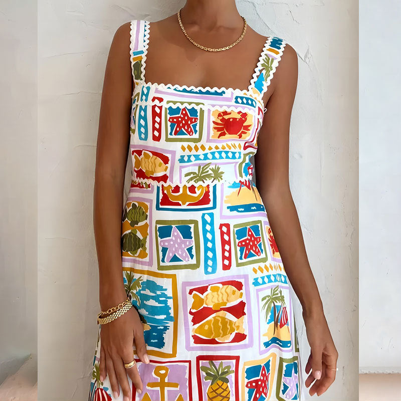 Dam Midi Klänning Rektangulär Urringning Polyester Normal Midja-4