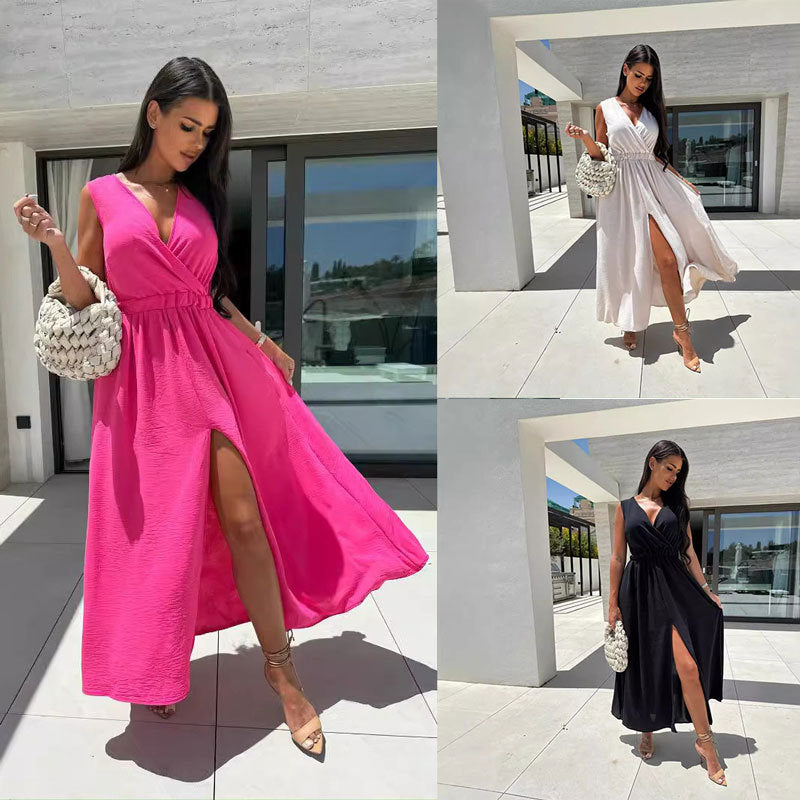 Kvinnors Långklänning A-Line Polyester Ärmlös för Fest och Bröllop-2