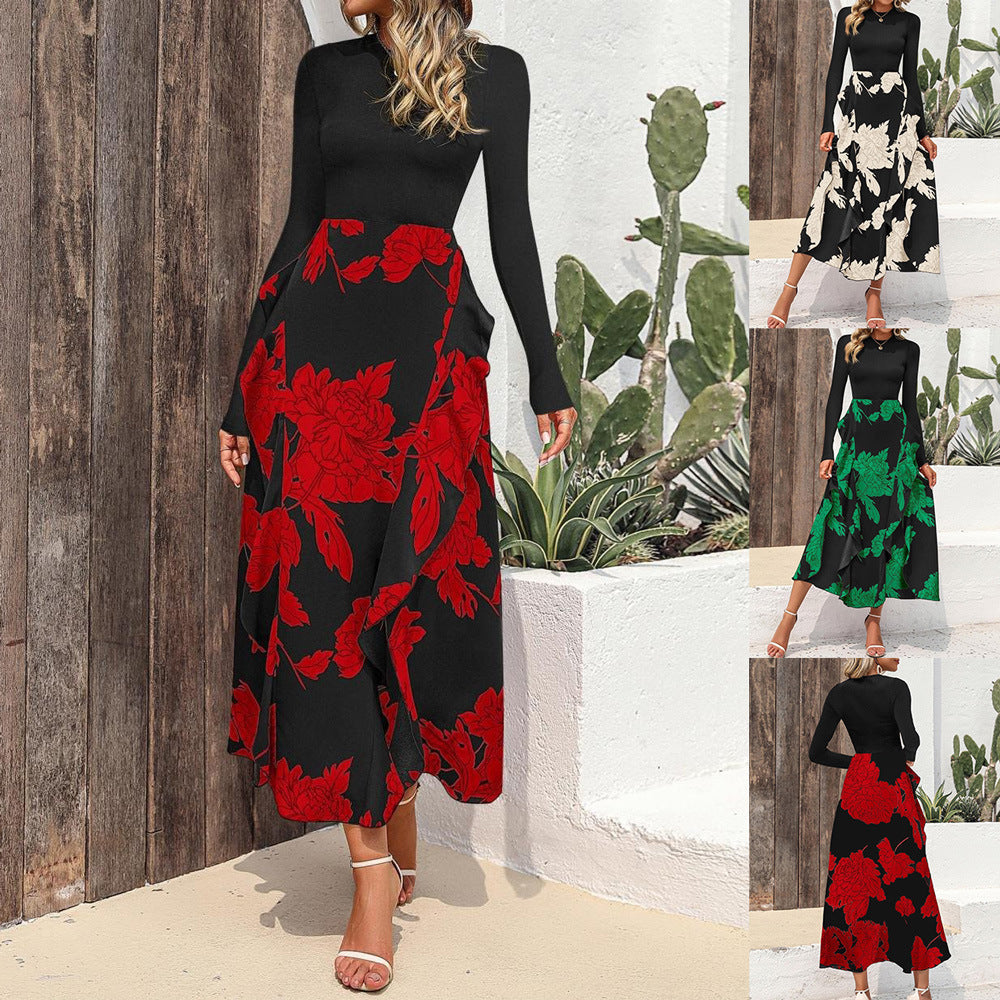 Kvinnors Lång Klänning Elegant Polyester med Rund Halsringning-2