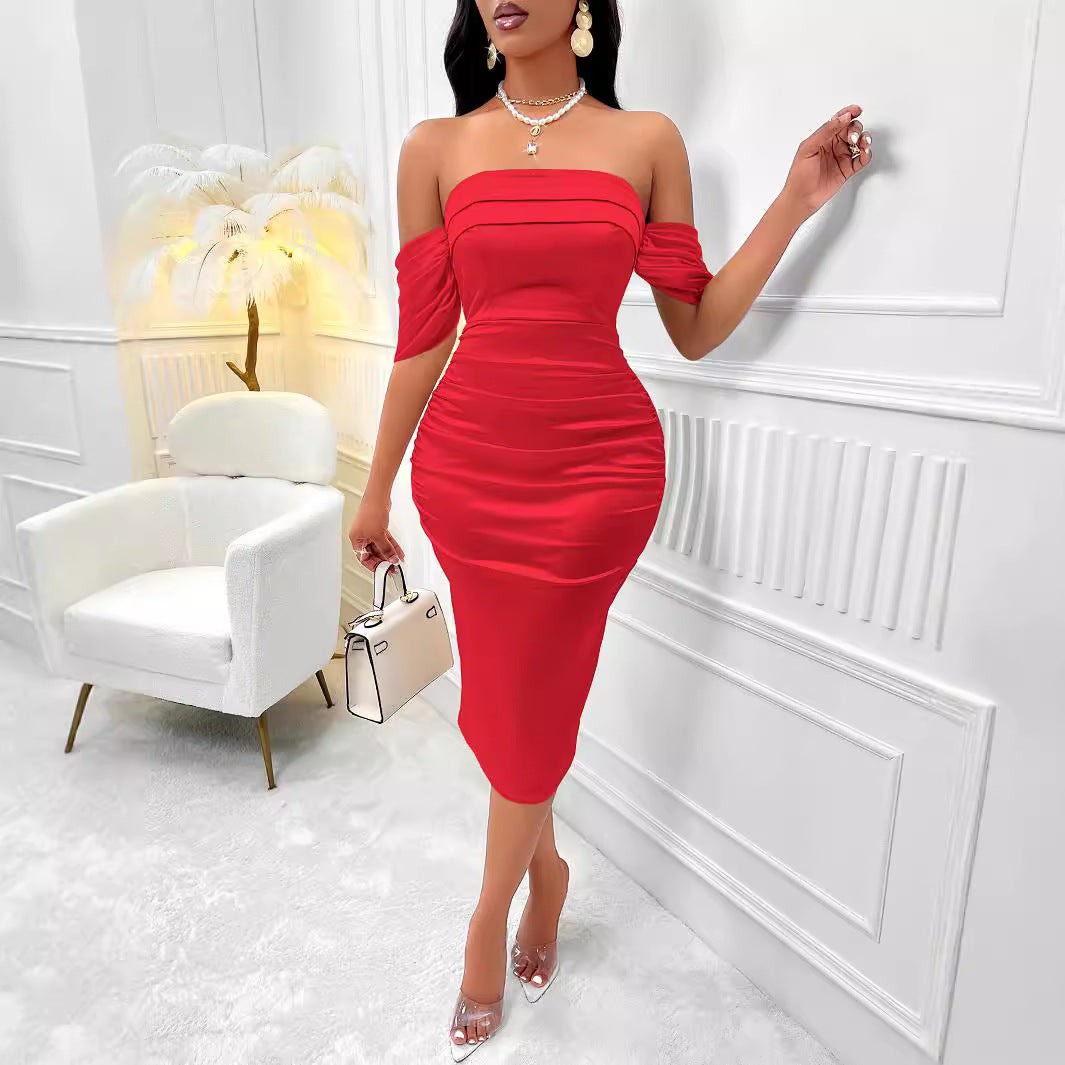 Damklänning Enaxlad Midi Slim-Fit Polyester-5