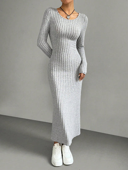 Kvinnors Lång Bodycon Klänning Ribbad Polyester Elastan-1