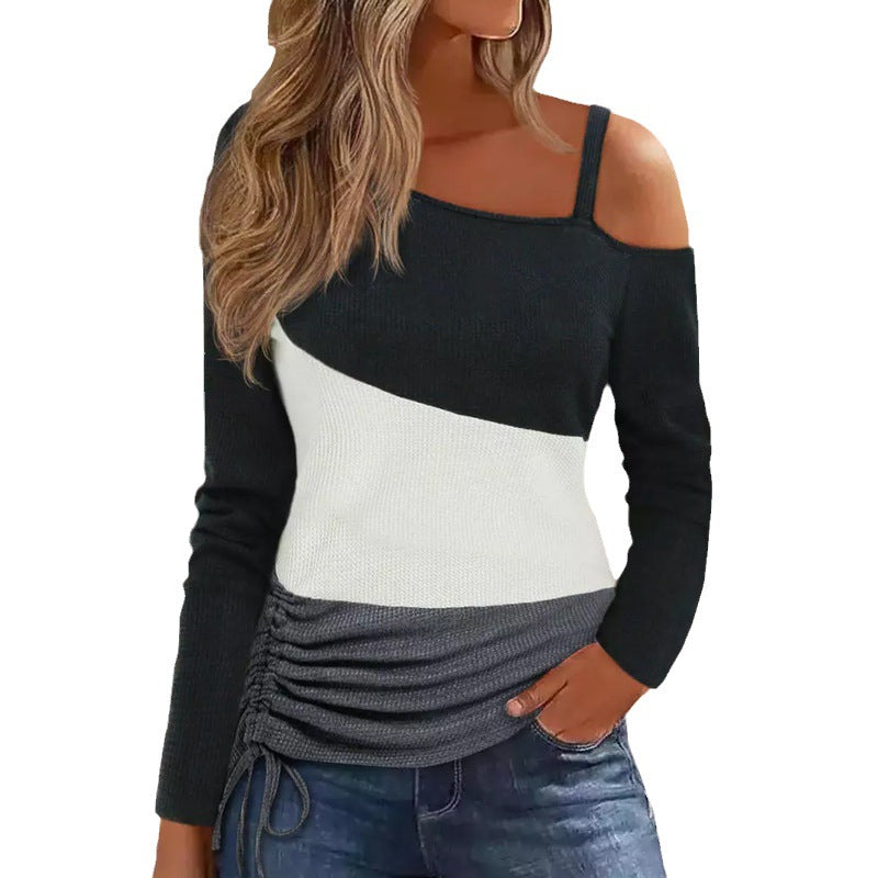 Långärmad T-Shirt Dam Färgblockering 100% Bomull Avslappnad Passform-5