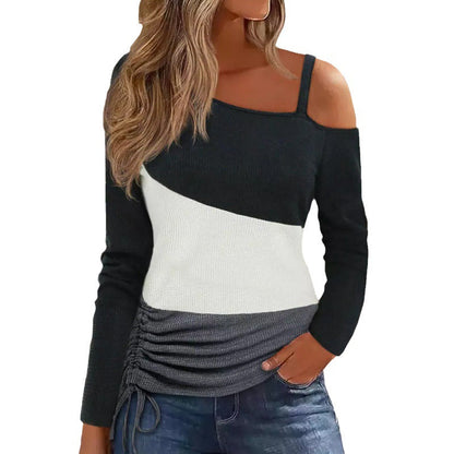 Långärmad T-Shirt Dam Färgblockering 100% Bomull Avslappnad Passform-5