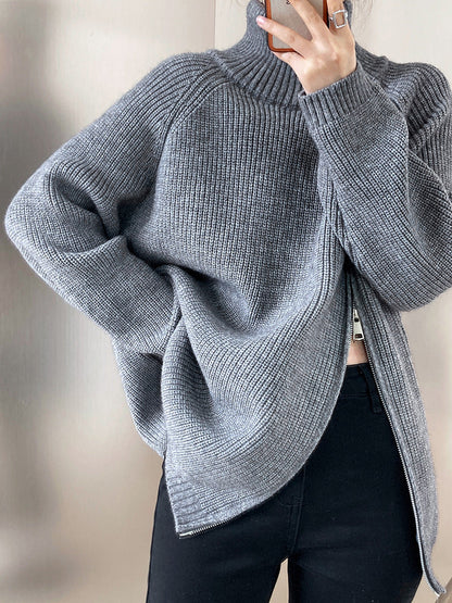Stickad Dam Turtleneck Tröja Monokrom Akryl-1