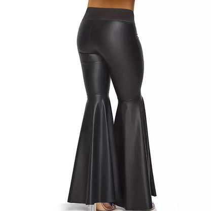 Flared Damen Leggings aus Synthetischem Leder mit Elastischem Midjeband – Trendige Passform für jeden Anlass 3