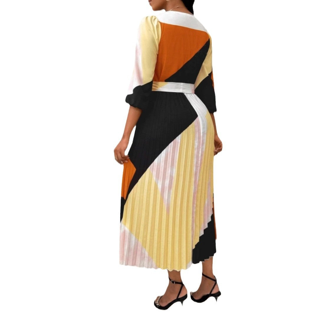 Maxiklänning Dam Geometrisk Mönster Långa Ärmar Polyester-6