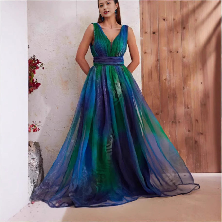 Maxi Klänning Dam Blommig Chiffong A-Linjeform Långa Ärmar-4