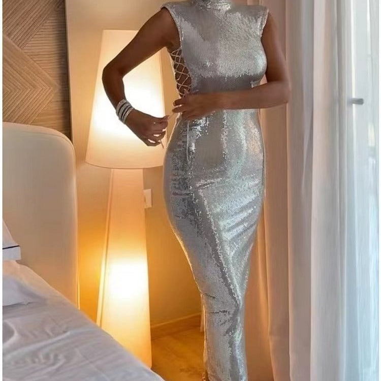 Damklänning A-Linje Slim-Fit Polyester med Glittrande Detaljer-2