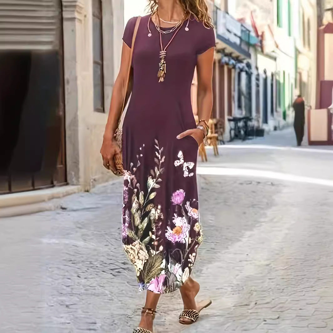 Kvinnors Midi Klänning Blommig A-linje Polyester Spandex-3