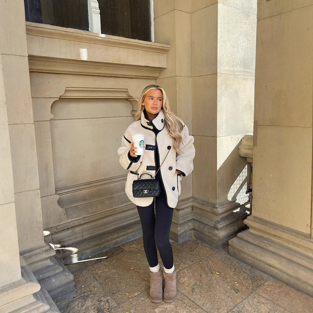 Damens Teddy Fleece Kappa Långärmad Polyester med Prinsessärmar-2