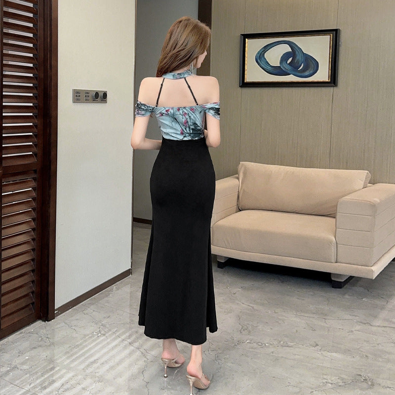 Damklänning Off-Shoulder Slitsad Bodycon Mjuk Stretchig-3