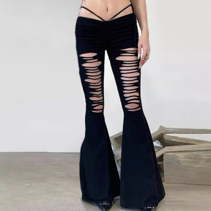 Dam Byxor Utskurna Elastiskt Material Blåst Stil 2