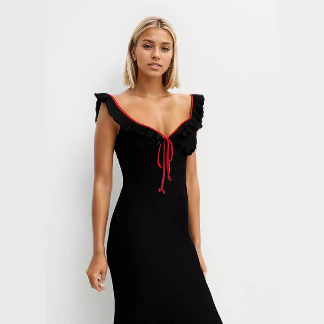 Kvinnors Lång Klänning Fishtail Volangkant Polyester Ärmös-2