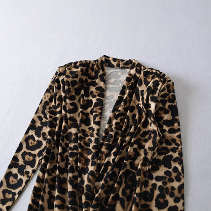 Kvinnors Kropp Djup V-ringning Långa Ärmar Elastiskt Tyg Leopardmönster 4