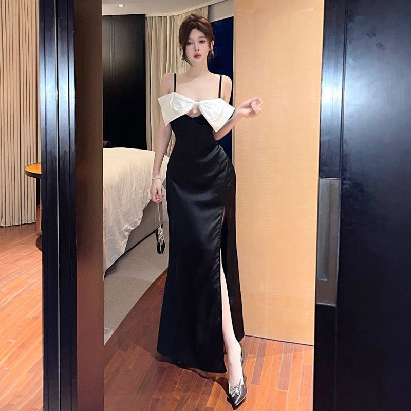 Dam Bärarklänning Lång Spaghetti Band Polyester Ärm lös-2