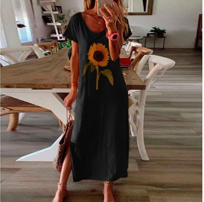 Damklänning Tryckt Lång med Sidoslits Polyester 9