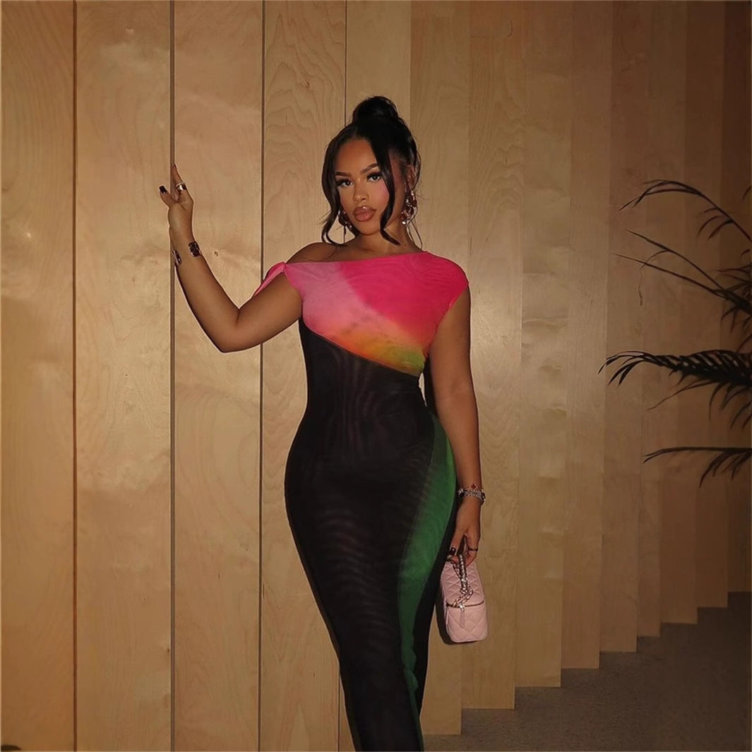 Damklänning Bodycon Asymmetrisk Hals Lång Polyester-3