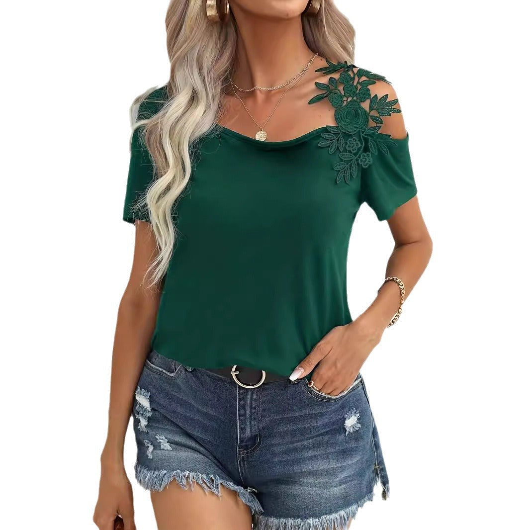 Dam T-shirt Enfärgad Off-Shoulder-5