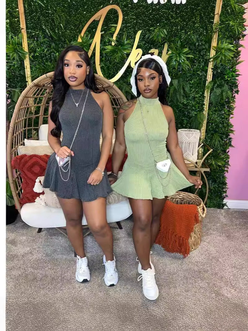 Variant image for Damklänning Slim-Fit Ärmlös Ribbad Spandex Minikjol-1