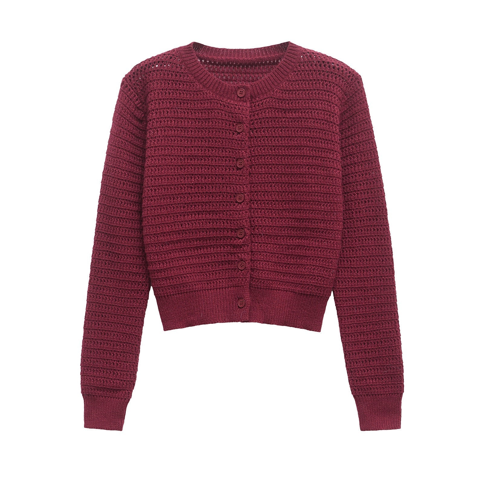 Dam Kardiagan Monokrom Stickad Polyester Långärmad-1