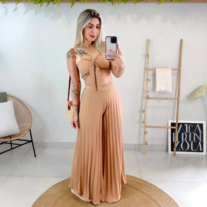 Dam Byxor Set Löst Vikande Polyester Spandex-5