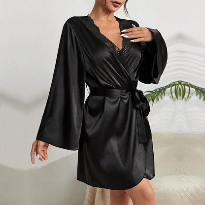 Kvinnors Mini Kjol V-hals Bell Ärmar Polyester 5