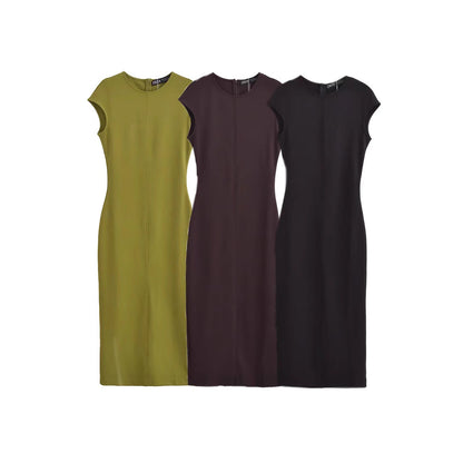 Dam Klänning Midi Rundhalsad Chiffong Elegant Fina Dam Klänningar-2