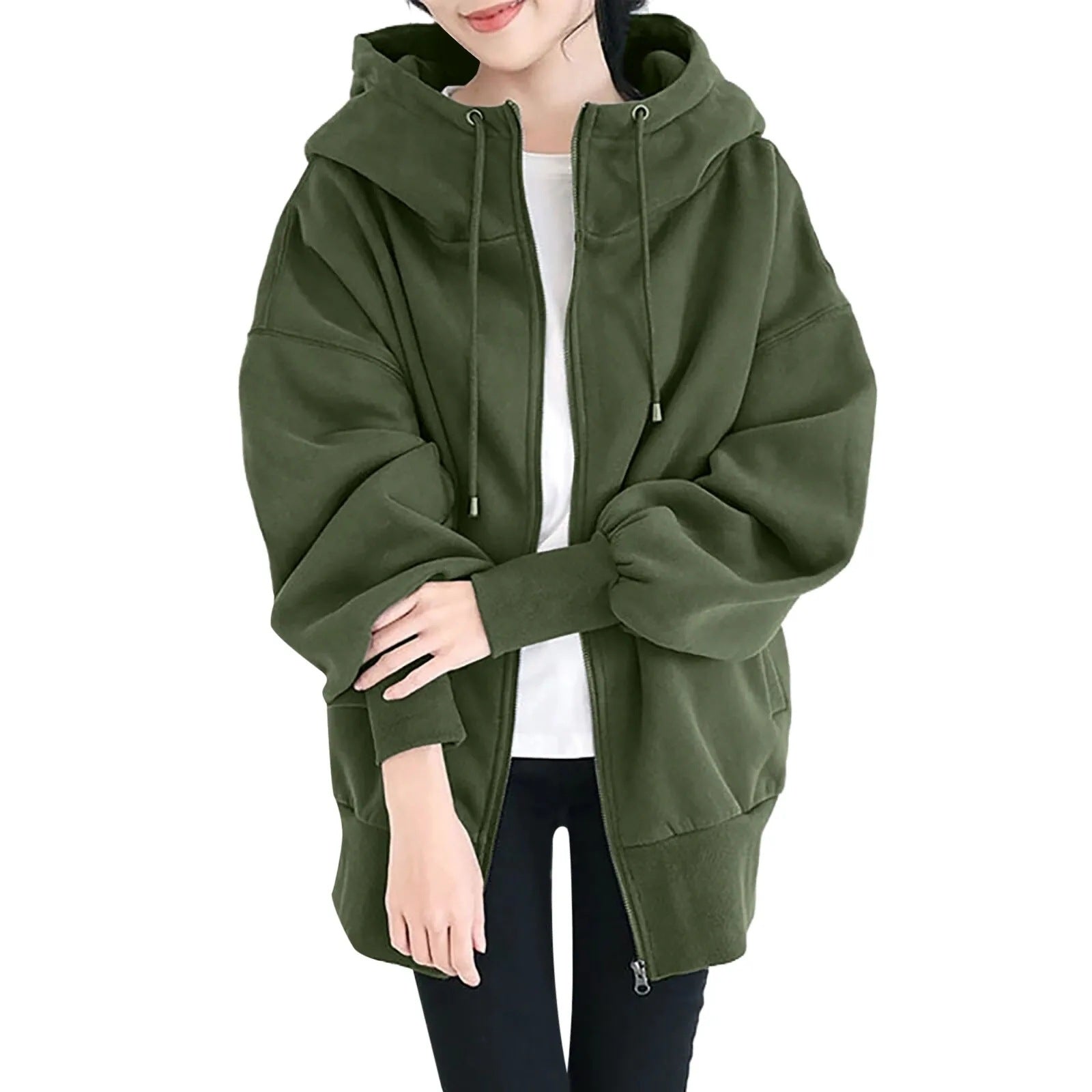 Unisex Lång Zip-Up Hoodie i Mjuk Polyester – Avslappnad Design för Vardagsbruk, Flera Färgval och Storlekar 5