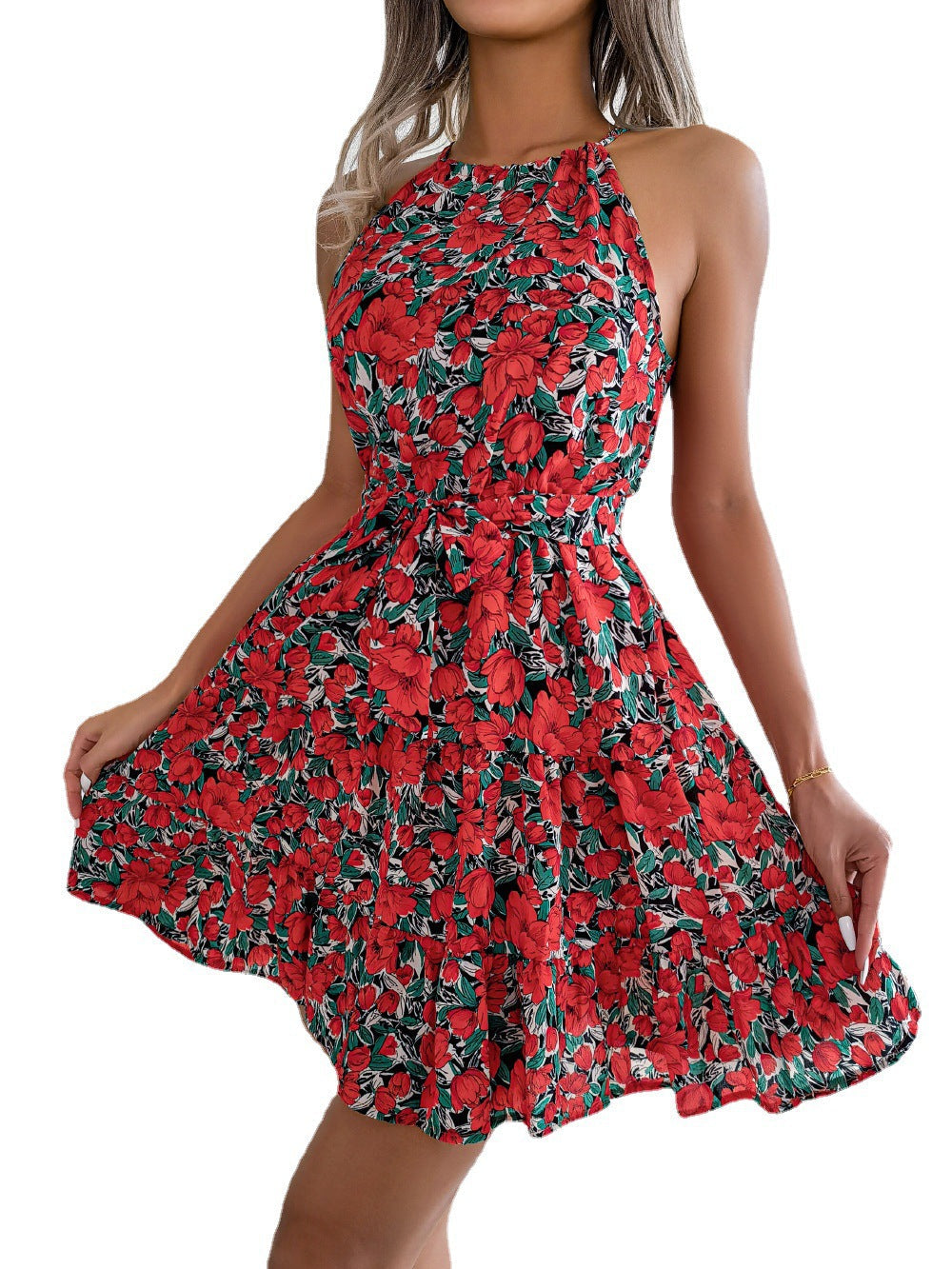 Fina Dam Klänningar Blommig A-Linjeformad Ärmlös Polyester Kort-5