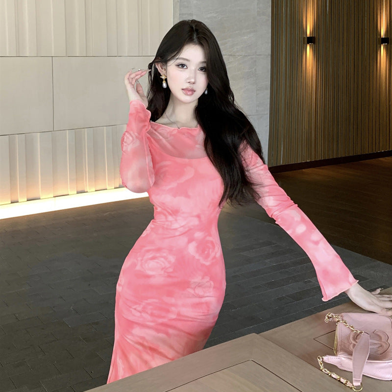 Fina Dam Klänningar Set med Spaghetti Band Ombre Design Polyester-2