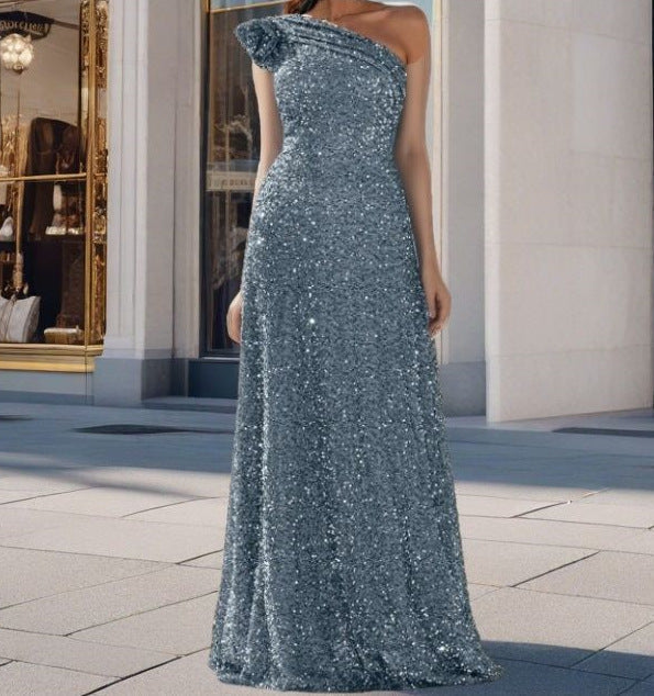 Variant image for Dam Aftonklänning Lång Asymmetrisk Polyester med Glittrande Detaljer-1