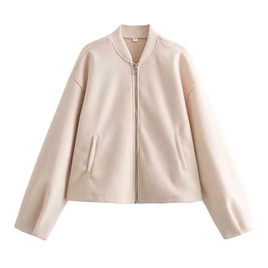 Dam Fleecejacka Modern Stativ-upp Krage Mjuk Fleece med Sidfickor-1