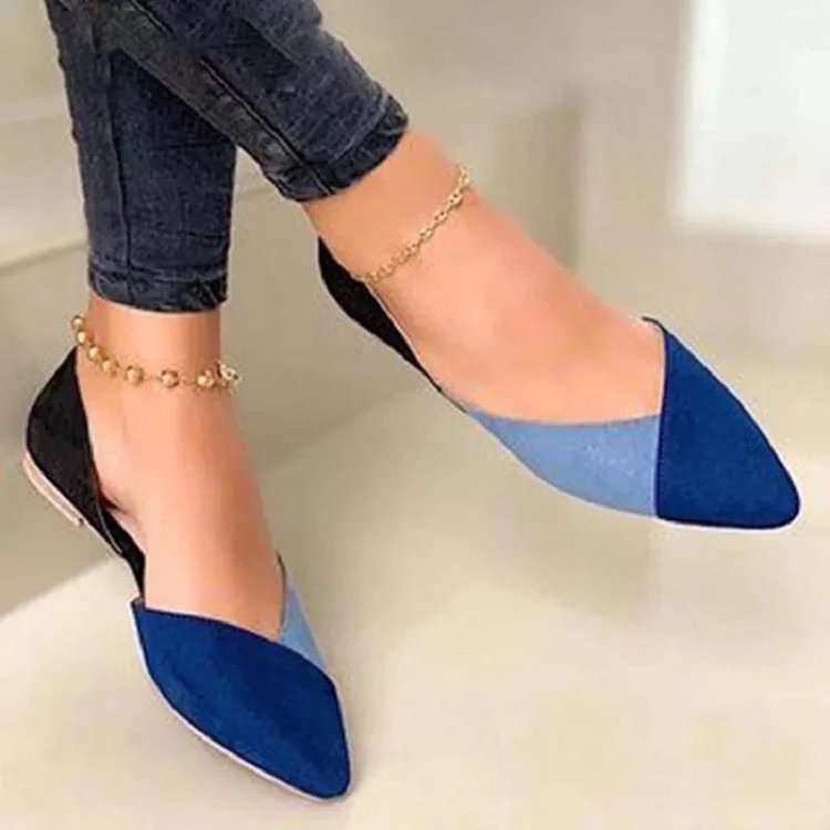 Ballerina Schuhe für Frauen mit Spitzem Zeh und Farbblockdesign – Komfortable Mokassins aus Wildleder und Stoff, Größe 36-41 3