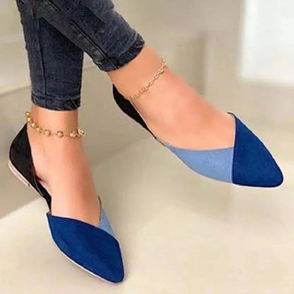 Ballerina Schuhe für Frauen mit Spitzem Zeh und Farbblockdesign – Komfortable Mokassins aus Wildleder und Stoff, Größe 36-41 3