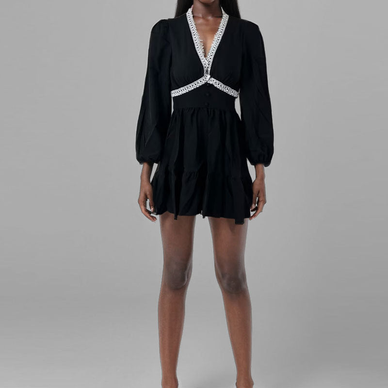 Variant image for Kvinnor Kort Klänning V-hals Spets Polyester-49