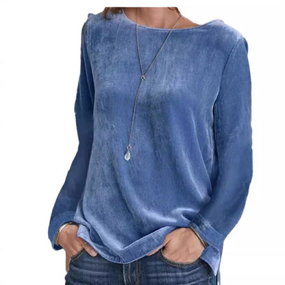 Dam Tröja Rundhals Sammet Löst Passform-5