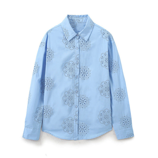 Unisex Skjorta Broderad Polyester Lång Ärmd-1