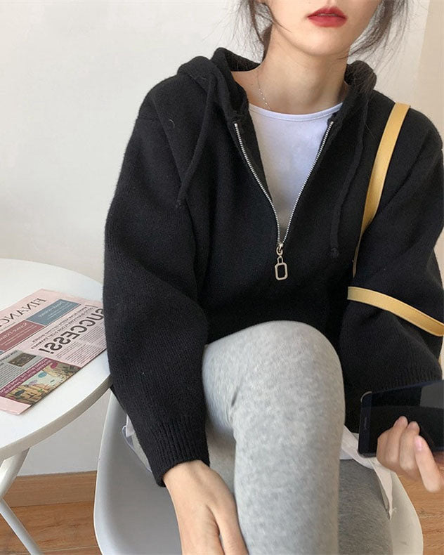 Variant image for Damer Korta Hoodies Avslappnad Mjuk Stickad-4