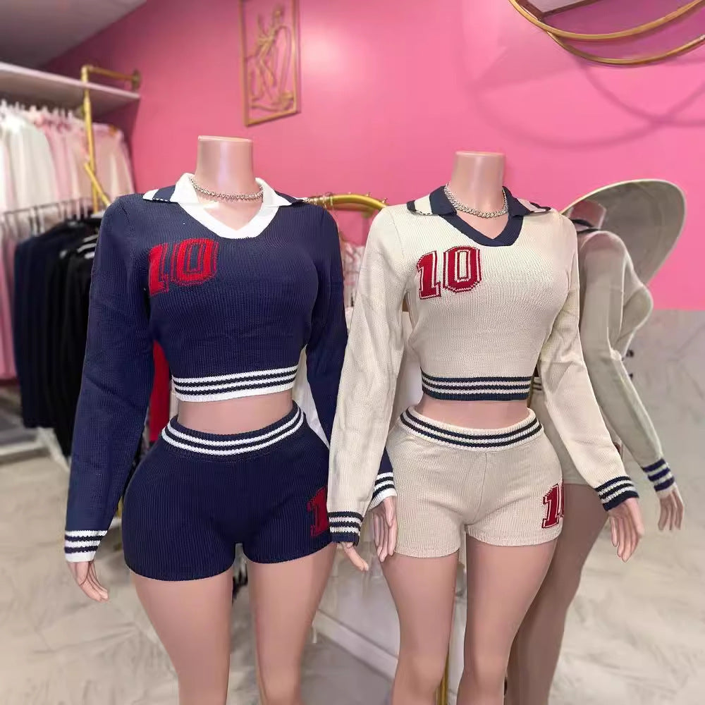 Dam Långärmad Topp och Shorts Sats Polyester Spandex-4