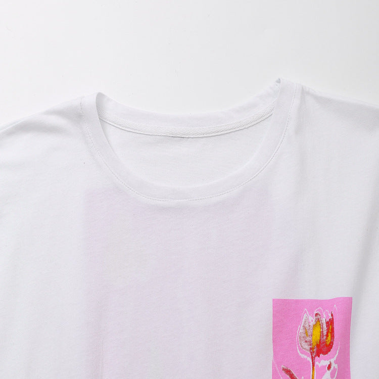 Kvinnors T-shirt Blommotiv Bekväm Bomull-3
