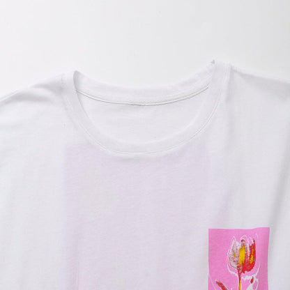 Kvinnors T-shirt Blommotiv Bekväm Bomull-3