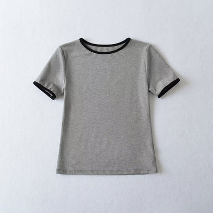 Dam T-Shirt med Kort Ärmar och Kontrastkrage i 100% Bomull – Trendig och Bekväm för Vardag och Fritid 1