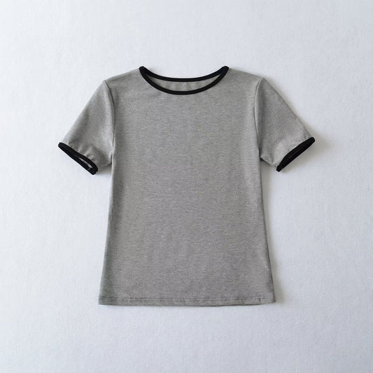 Dam T-Shirt med Kort Ärmar och Kontrastkrage i 100% Bomull – Trendig och Bekväm för Vardag och Fritid 1