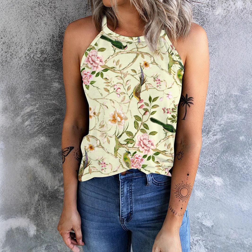 Dam Tank Top Ärmlös Vintage Blommor Polyester-2