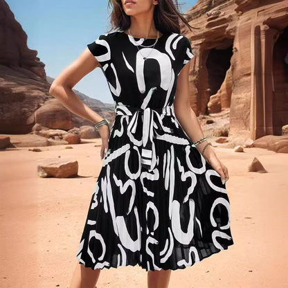 Kort Klänning Dam Veckad Polyester Cirkulär Halsringning-6