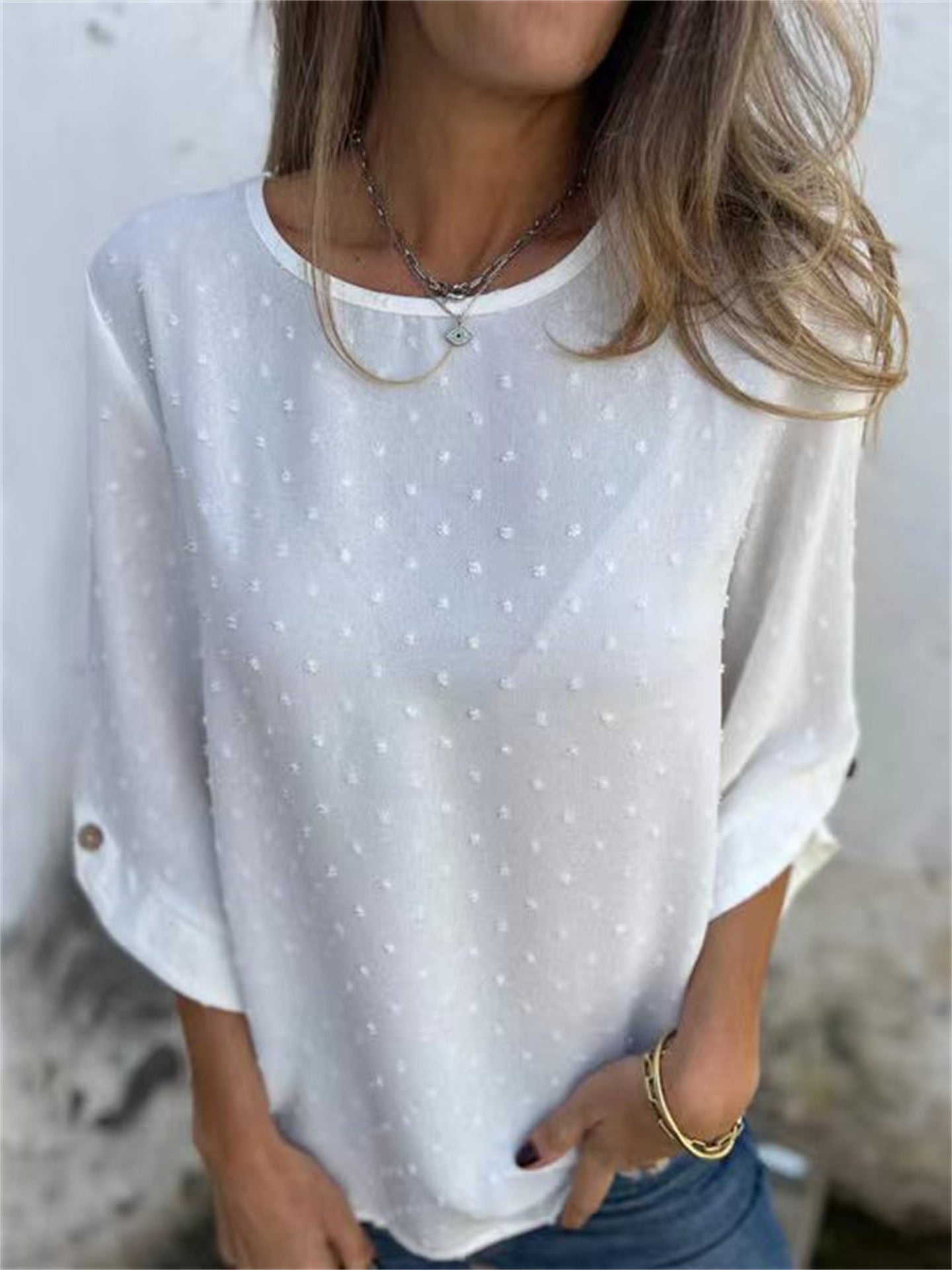 Dam T-shirt V-ringning Tre Fjärdedelar Ärmar Polyester Loose Fit 5