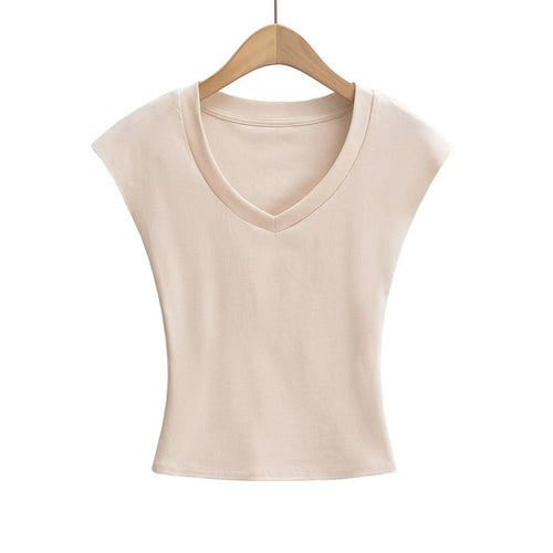 Kvinnors T-shirt V-hals Modern Snitt 100% Bomull 1