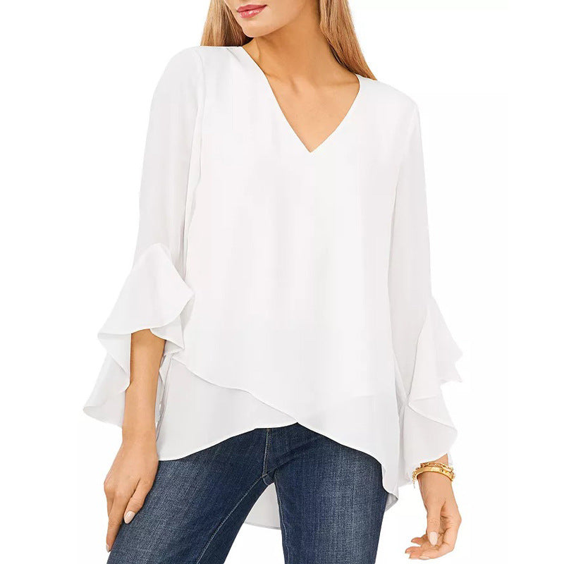 Variant image for Dam Tröja V-ringad Tre-Fjärdedel Ärmar Polyester Urban Stil-6