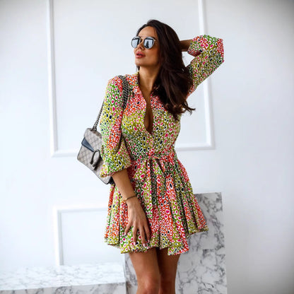 Kvinnors Midi Klänning A-linjeformad Polyester Knappkrage-6